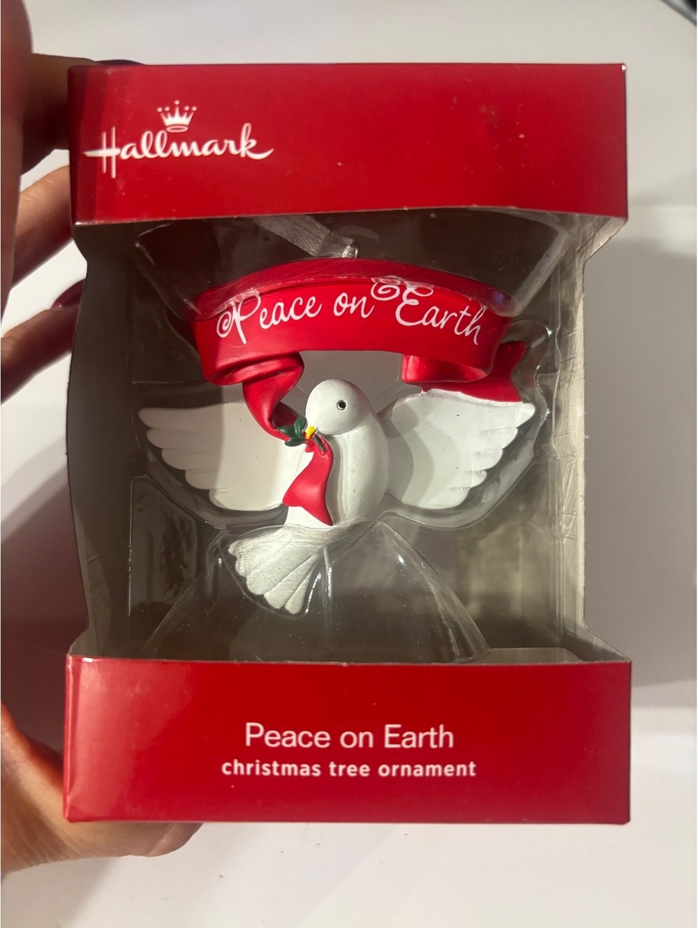 Hallmark Peace on Earth Dove Christmas Ornament White Red Holiday NIB